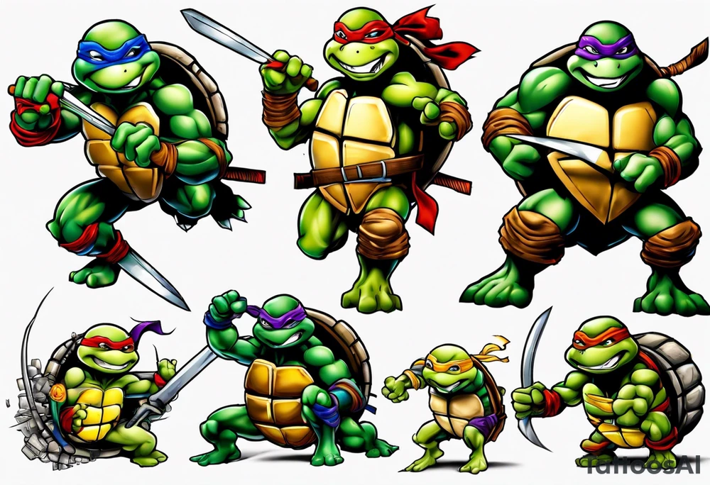teenage mutant ninja turtles fighting sleeve tattoo idea