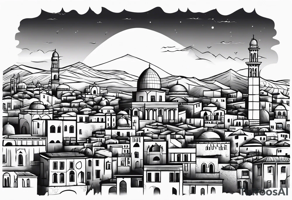 israel city vector vignette tattoo idea