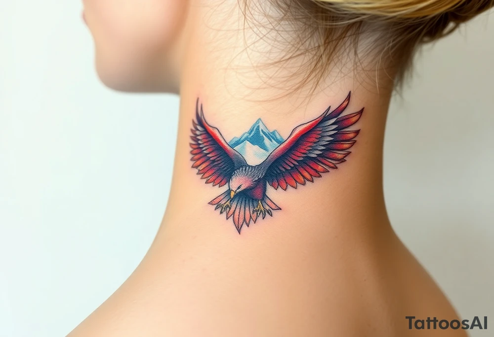 majestic eagle spreading wings against mountain peaks tattoo idea