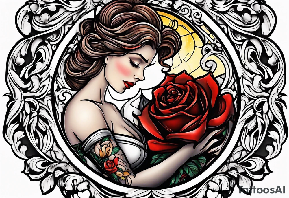 Passionate Beauty and the Beast embrace tattoo idea