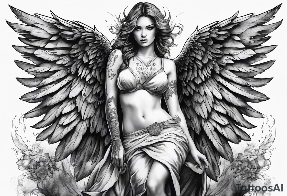 fallen angel with gradient changes tattoo idea