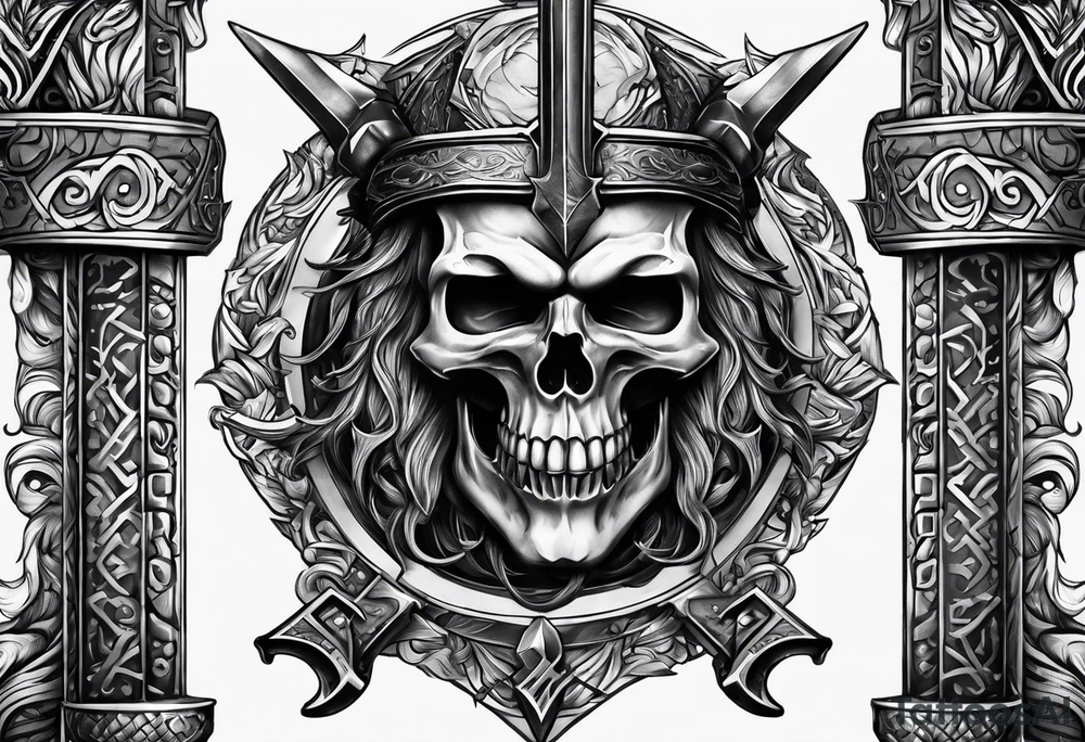Valhalla gates sword shield axe tattoo idea
