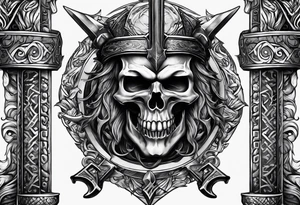 Valhalla gates sword shield axe tattoo idea