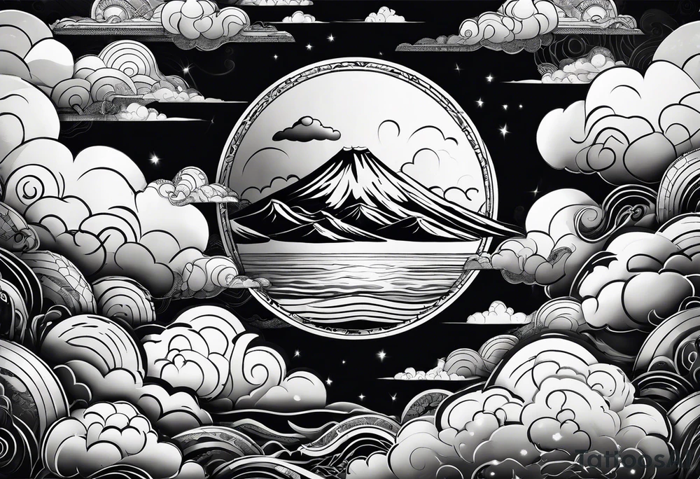 japanese clouds encirkling earth tattoo idea