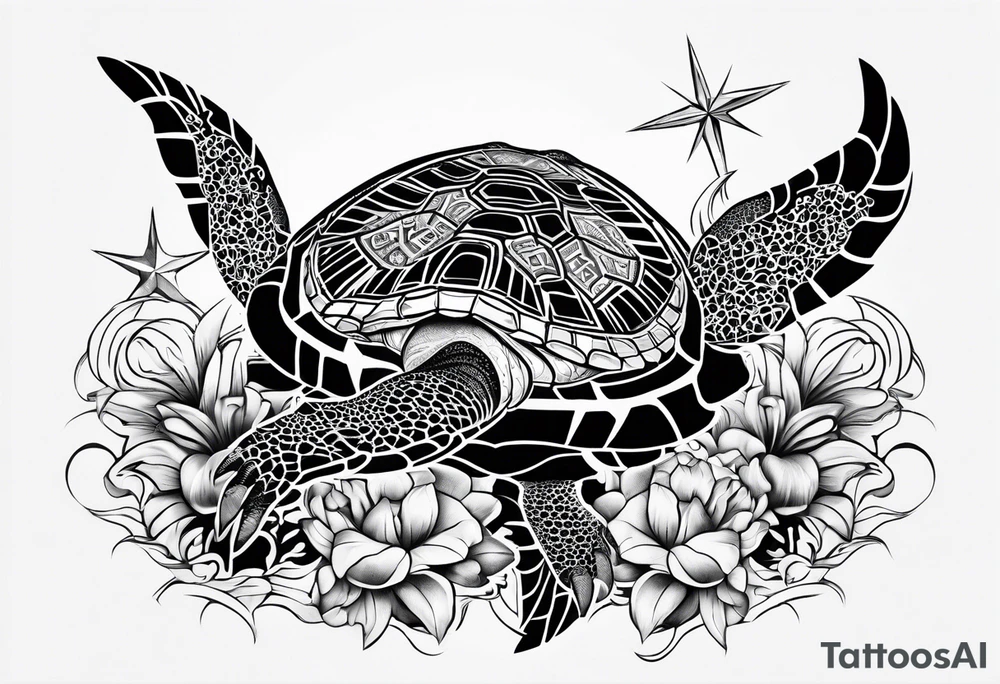 black and white, poly tribal, great white, sea turtle and broken anchor tattoo idea