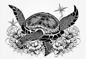 black and white, poly tribal, great white, sea turtle and broken anchor tattoo idea