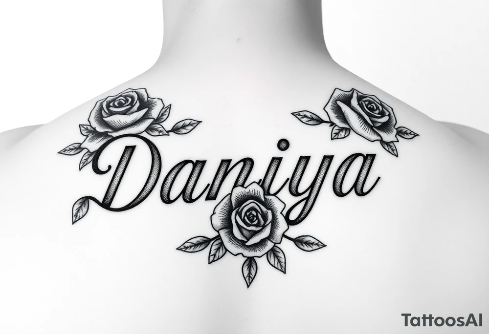 Daniya singleton name with roses around it tattoo idea