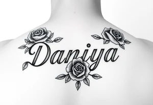 Daniya singleton name with roses around it tattoo idea