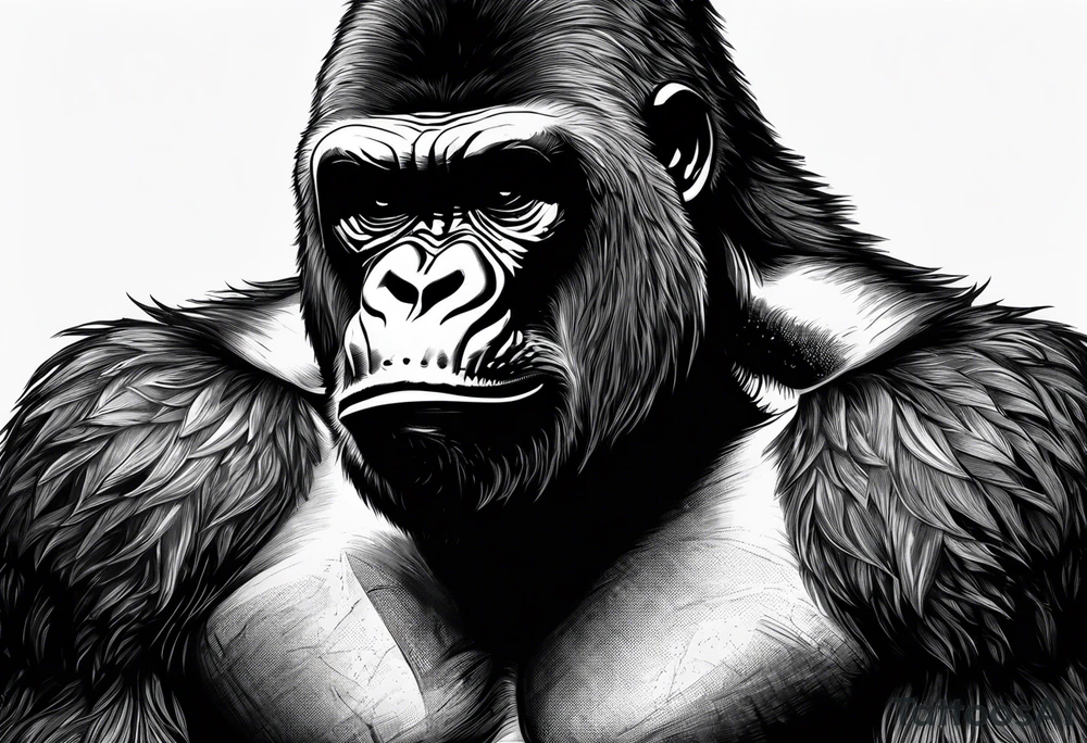 majestic male gorilla, angry face, mouth opened tattoo idea