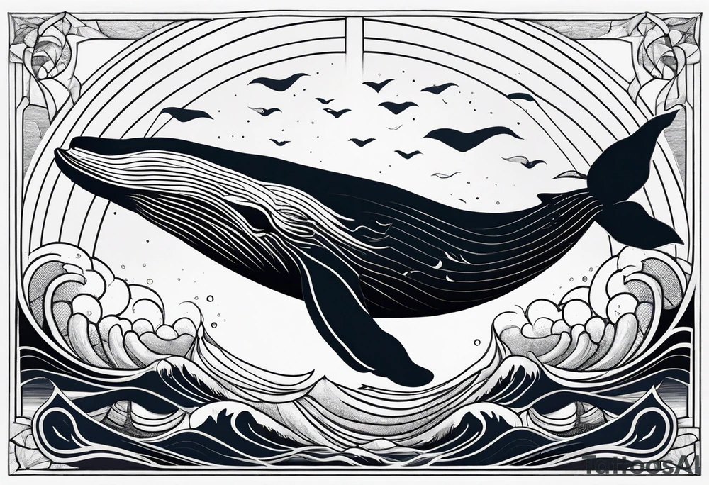 Whale ascending towards light tattoo idea