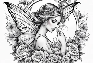 Flying Fairy with flowers tattoo idea