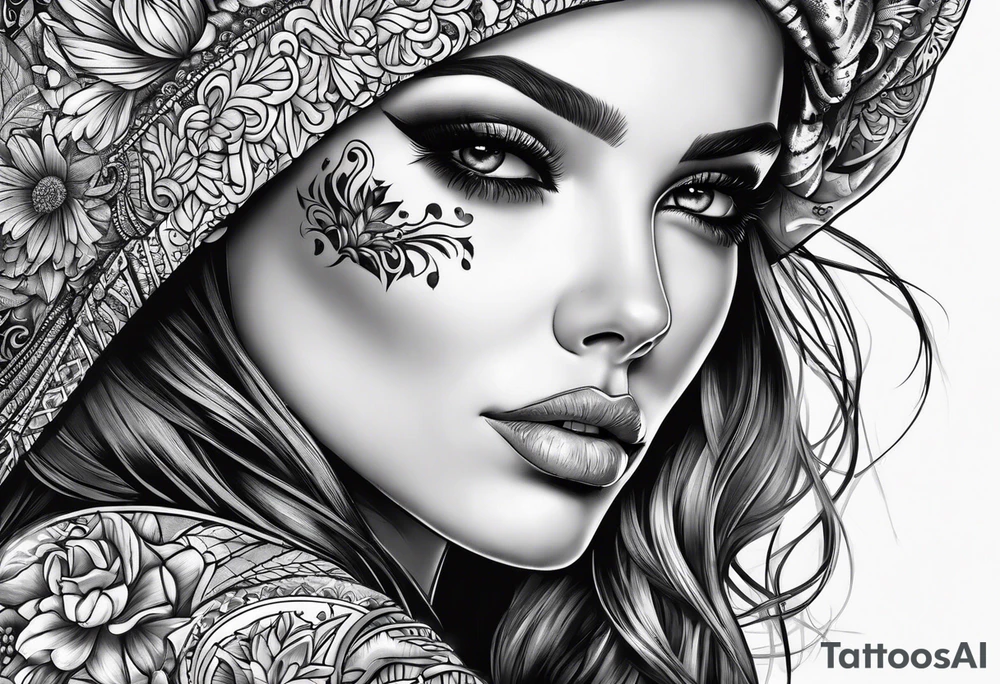 woman face with a skull tattoo idea
