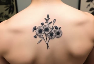 Small flower bouquet with order of flowers, daisy, cosmo, poppy, chrysanthemum, cosmo tattoo idea