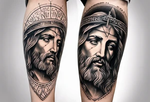 jesus leg tattoo with a cross and bible verse tattoo idea