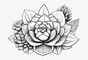 fine line one big succulent in the middle. Two smaller succulents on the side. Dogs and floral
. Sternum tattoo grey scale shading tattoo idea