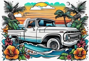 Tattoo representing the state of Florida with the beach, gators and some mechanic attributes tattoo idea