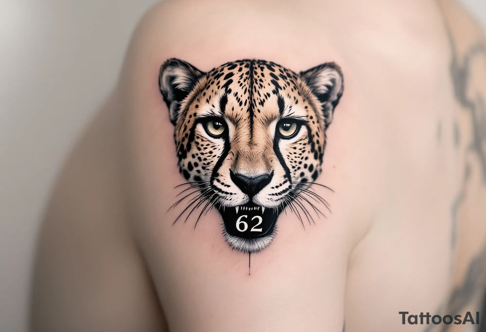 cheetah with the number 62 in its mouth tattoo idea