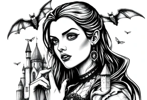 female vampire,bats,old castle. tattoo idea