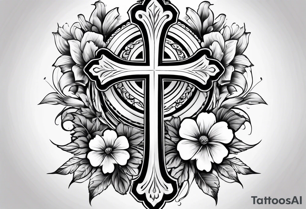 Cross with flowers tattoo idea