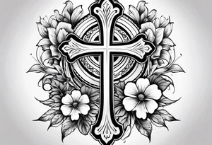 Cross with flowers tattoo idea