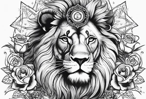 Lion with roses & spiders with stars tattoo idea