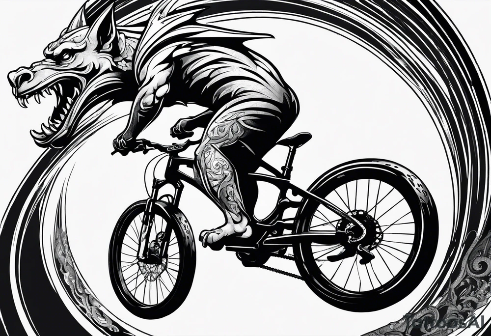 gargoyle riding a full suspension mountain bike with a shadow no background tattoo idea