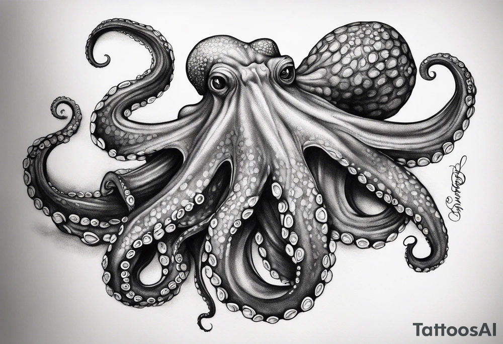 A shy but curious 8 inch tall octopus holding on to my leg for dear life while peaking around my calf tattoo idea