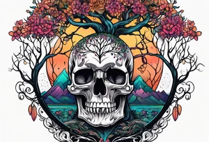 Tree of life growing out of skull tattoo idea