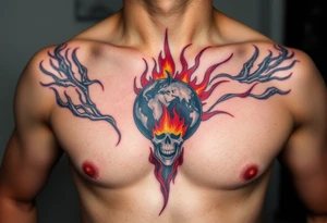toxic world on fire tattoo idea