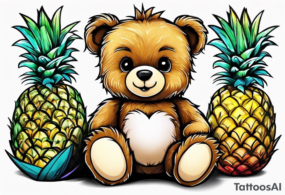 Teddy bear and a pineapple tattoo idea