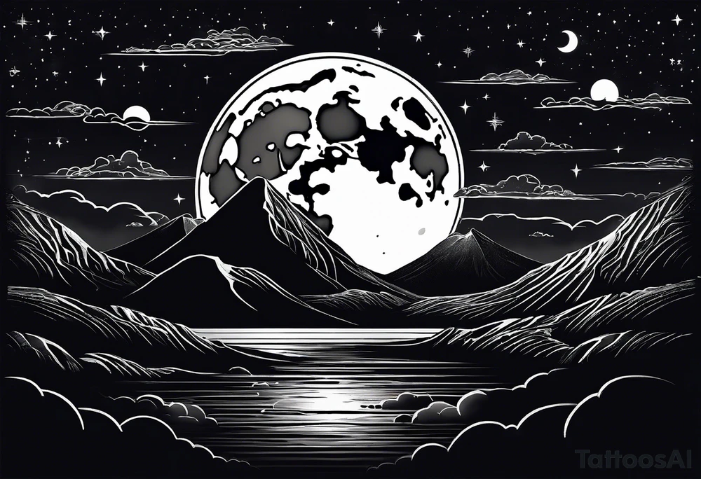 Night sky with moon tattoo idea