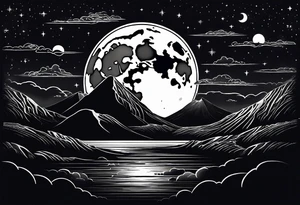 Night sky with moon tattoo idea