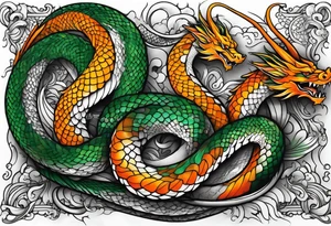 Half sleeve Snake dragon green orange tattoo idea