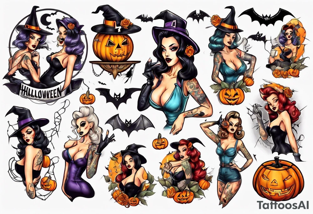 halloween pin up tattoo idea