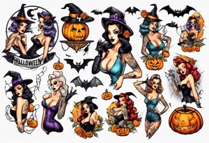 halloween pin up tattoo idea
