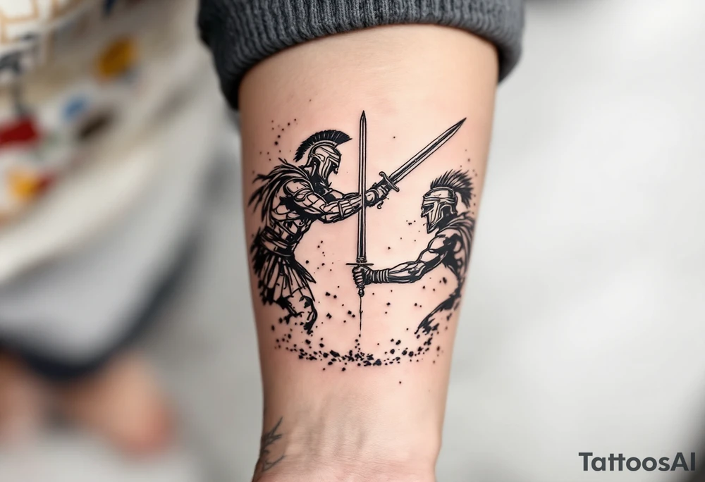 roman gladiator arena fight sword fight tattoo idea