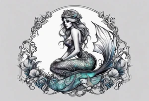 Skeleton mermaid sitting on tock tattoo idea