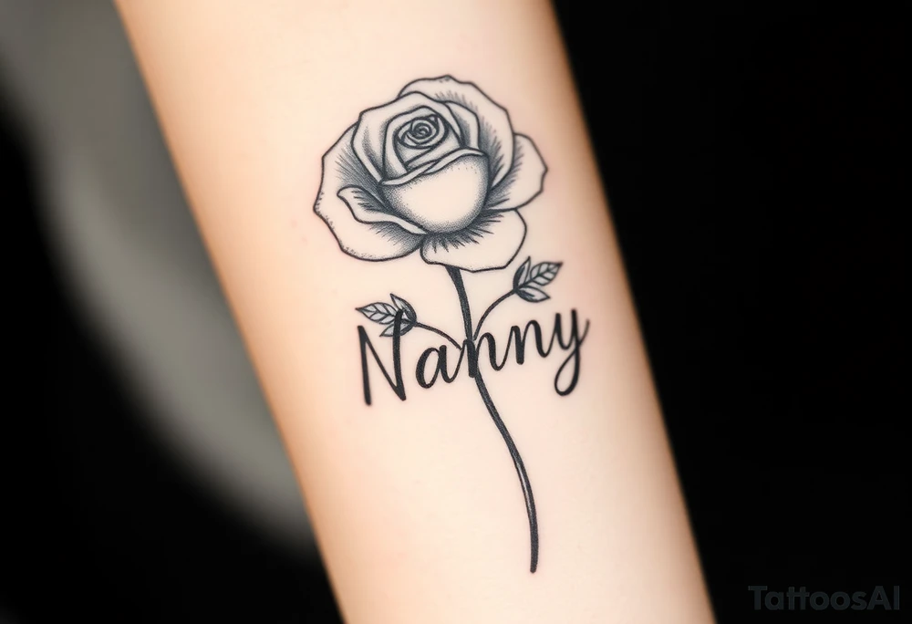 Rose flower and the stem is the word nanny tattoo idea