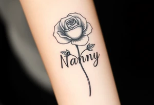 Rose flower and the stem is the word nanny tattoo idea