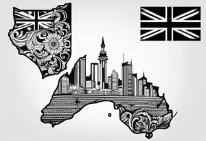 New Zealand map outline behind it and southern cross tattoo idea