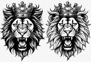 lion with a crown and sparkling eyes and mouth open teeth showing and blood coming out tattoo idea