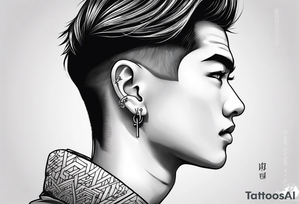 Tattoo behind the ear saying “only one life” in Japanese on male tattoo idea