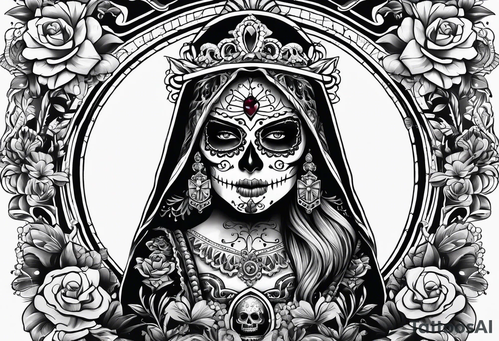 mexican style santa muerte tattoo for chest tattoo idea