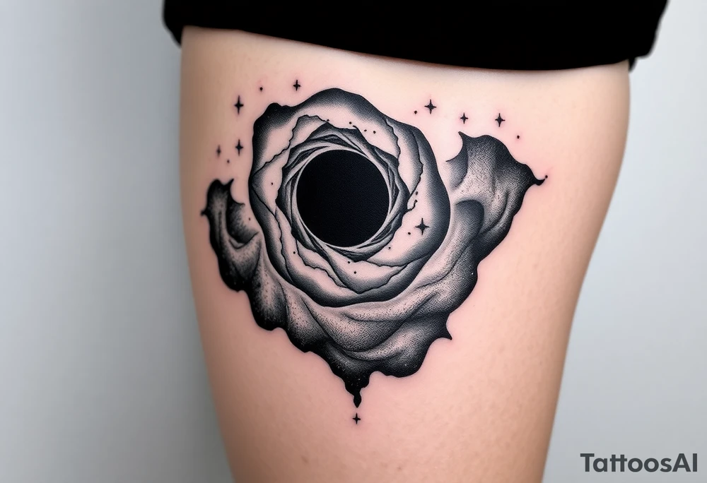 outer space galaxy scene with a black hole and nebula with stars tattoo idea