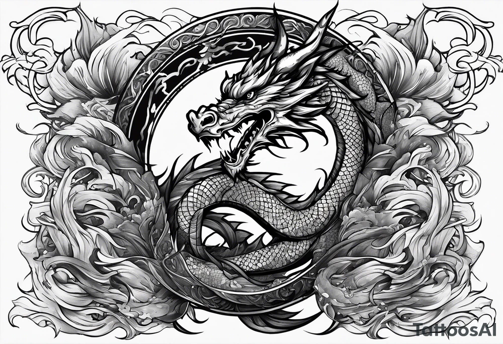 dragon around a katana sword tattoo idea