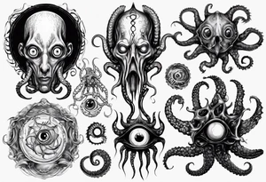 lovecraft theme with tentacle+++ and eyes tattoo idea
