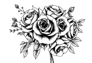 vintage bouquet of wild roses and meadow flowers with morning dew tattoo idea