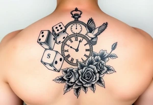 Dice cards money girls clock compass dove rose sleeve tattoo idea
