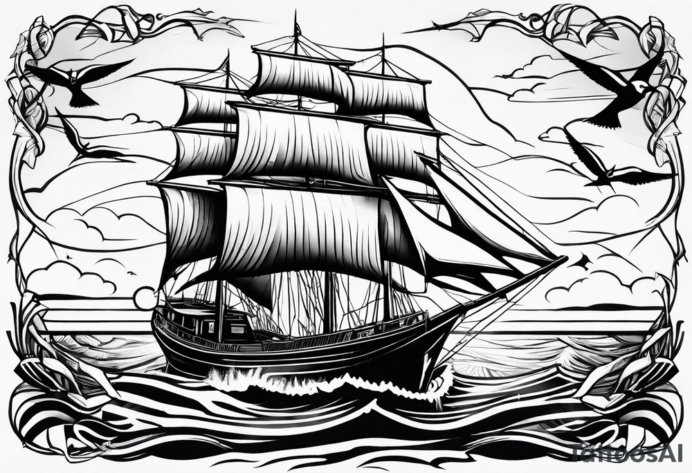 Swallows, sail boat, the ocean tattoo idea