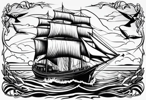 Swallows, sail boat, the ocean tattoo idea